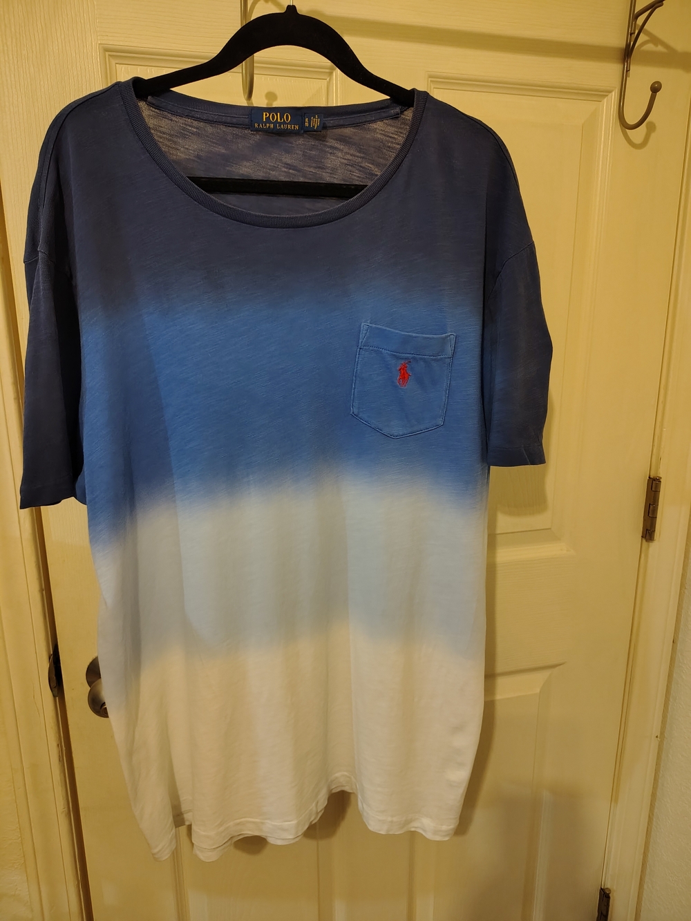 Polo Ralph Lauren Men's XLT Crewneck T-Shirt Dip-Dye Design Blue white Red